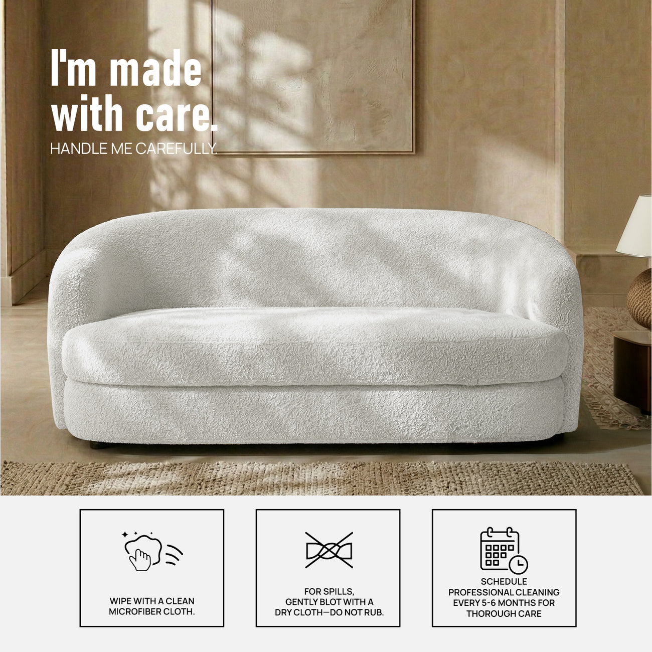 ElegantEnsemble Mouse Grey Boucle 2 Seater Sofa