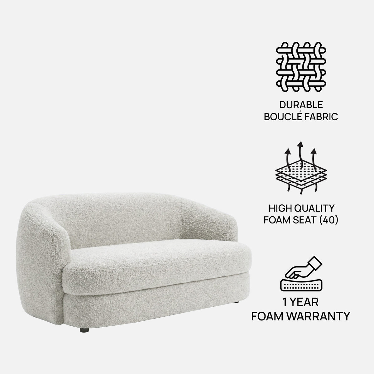 ElegantEnsemble Mouse Grey Boucle 2 Seater Sofa