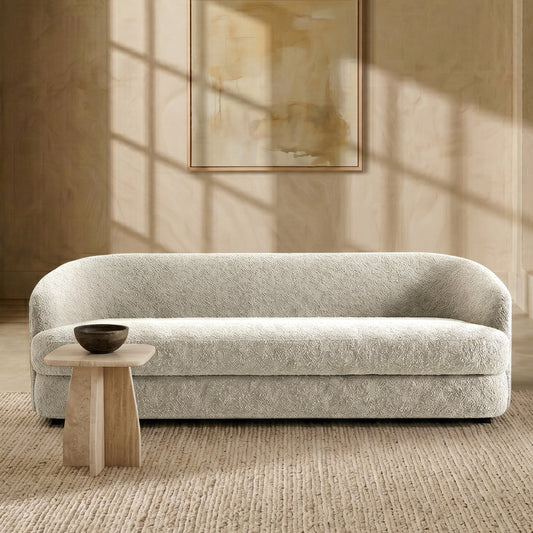 ElegantEnsemble Creme Boucle 3 Seater Sofa