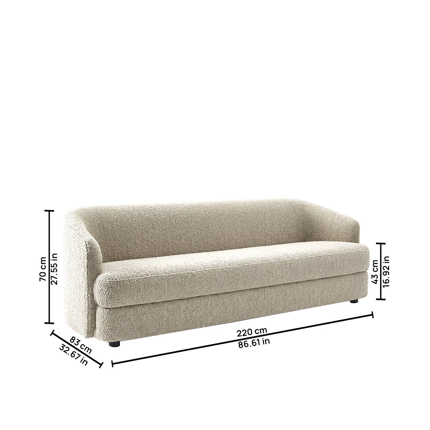 ElegantEnsemble Creme Boucle 3 Seater Sofa