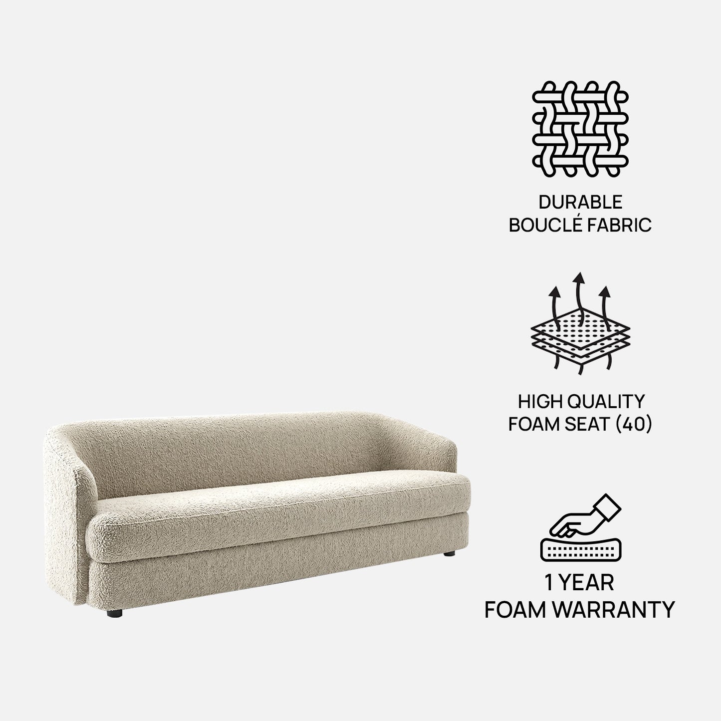 ElegantEnsemble Creme Boucle 3 Seater Sofa