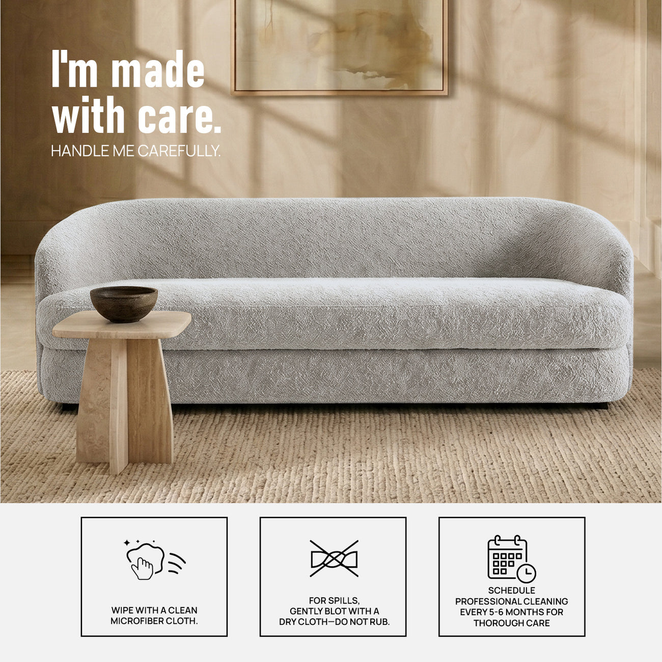 ElegantEnsemble Beige Boucle 3 Seater Sofa