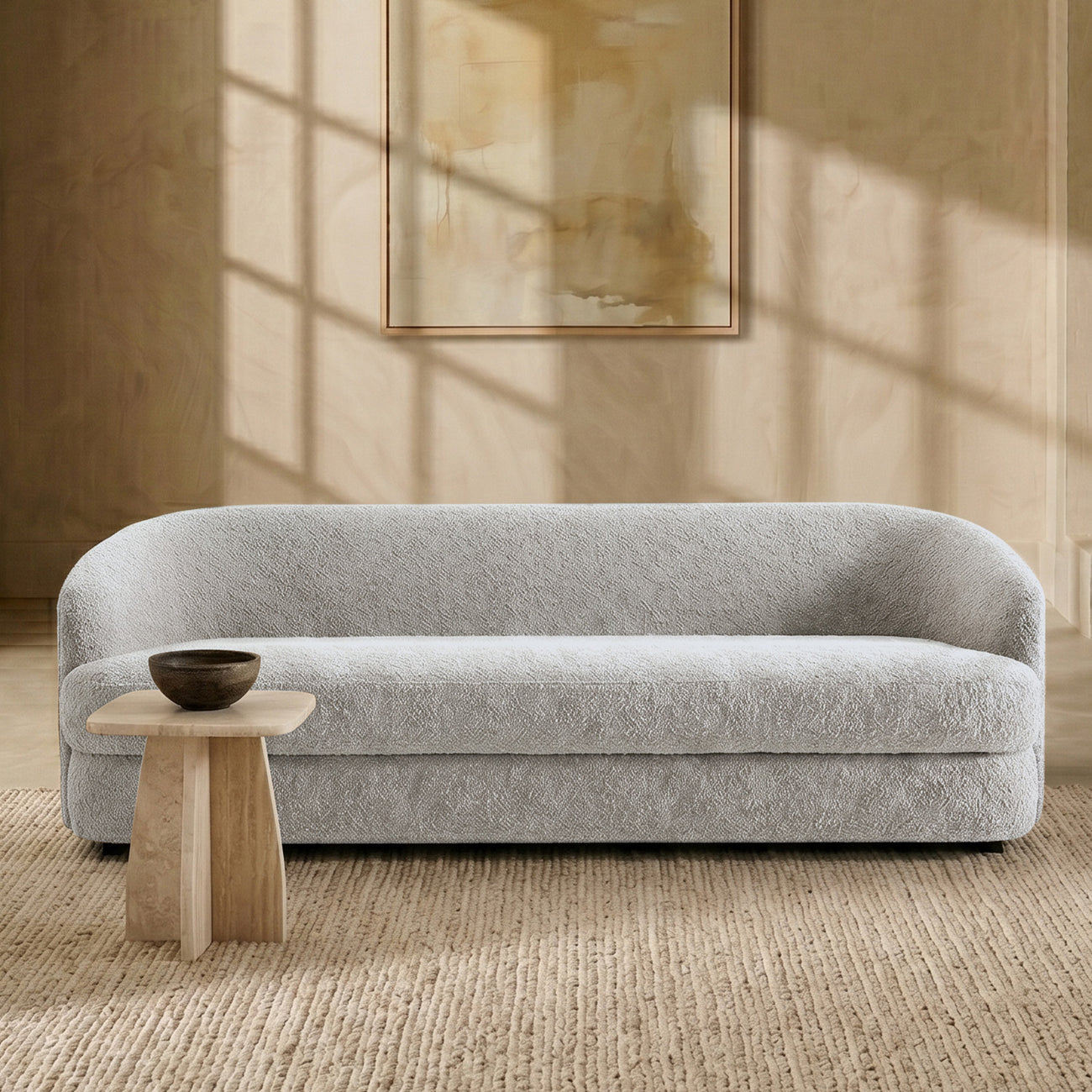 ElegantEnsemble Beige Boucle 3 Seater Sofa