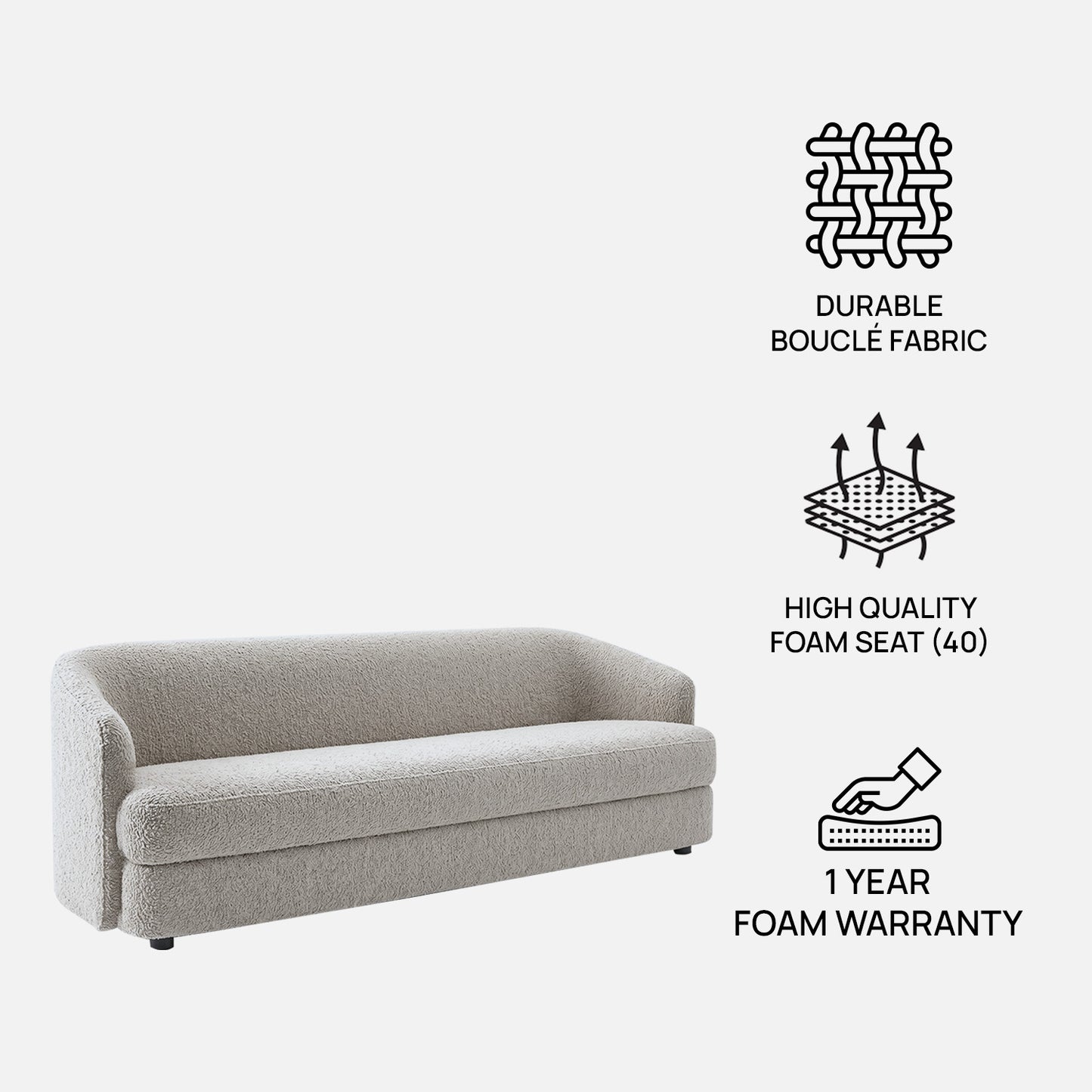 ElegantEnsemble Beige Boucle 3 Seater Sofa