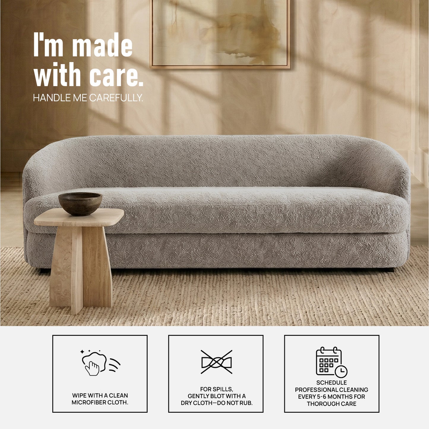 ElegantEnsemble Grey Boucle 3 Seater Sofa