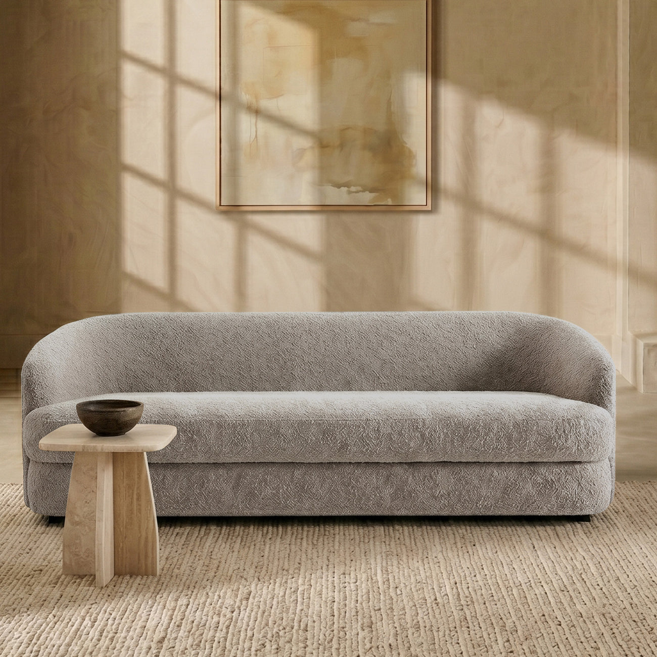ElegantEnsemble Grey Boucle 3 Seater Sofa