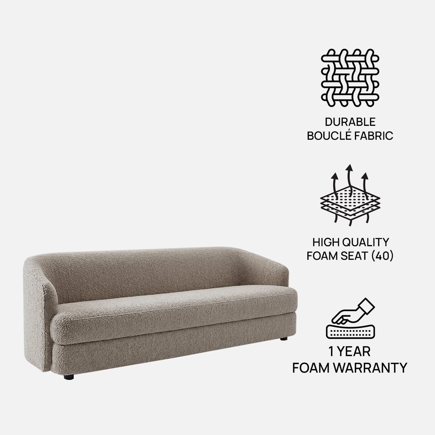 ElegantEnsemble Grey Boucle 3 Seater Sofa