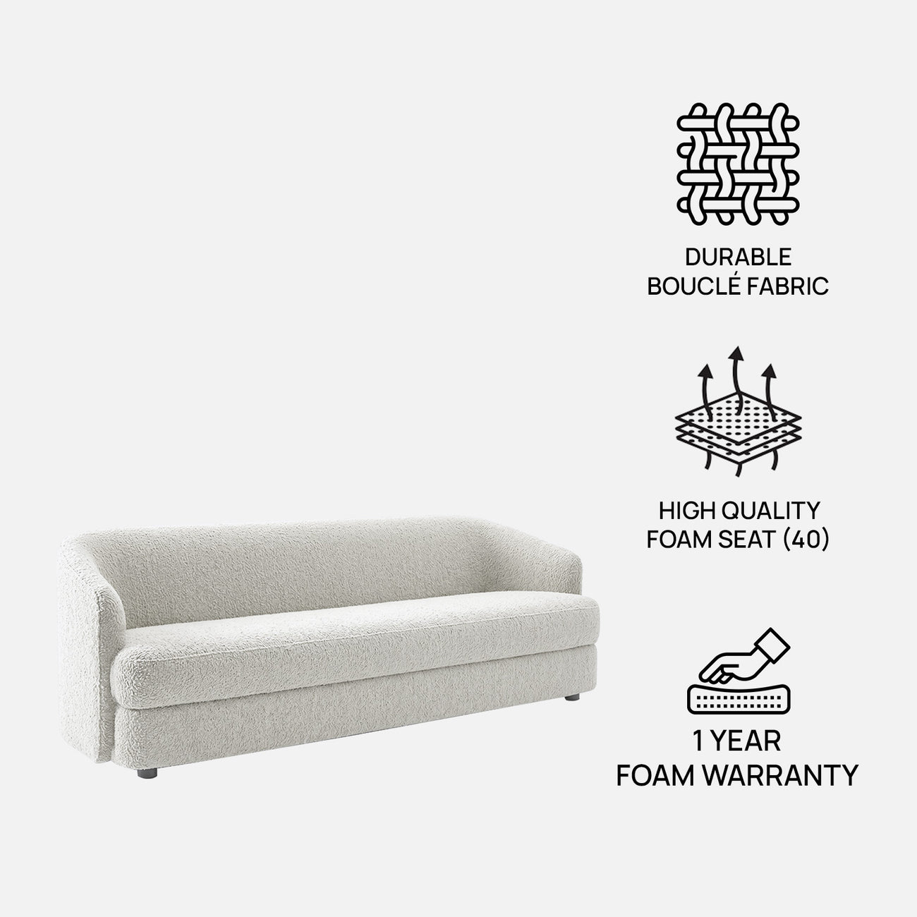 ElegantEnsemble Mouse Dark Grey Boucle 3 Seater Sofa
