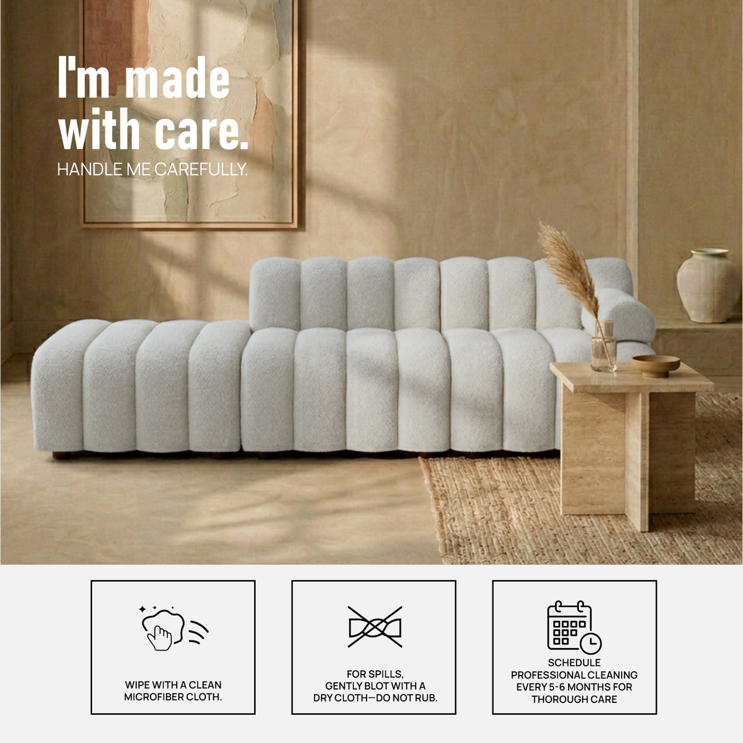 ChicComfort Creme 3 Seater Detachable Sofa Set