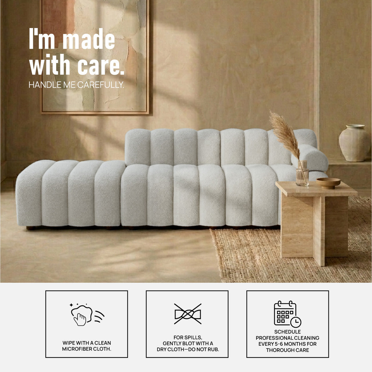 ChicComfort Creme 3 Seater Detachable Sofa Set
