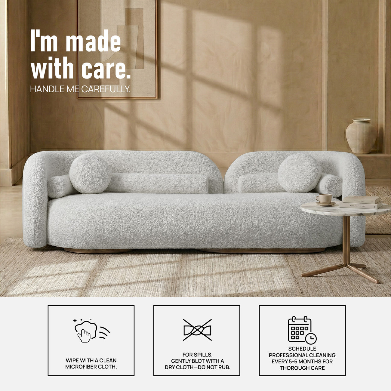 LavishLounge 3 Seater Sofa Creme