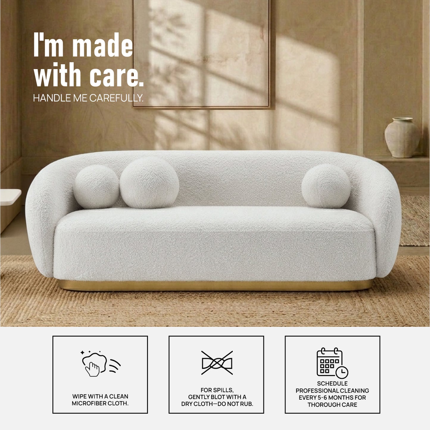 ElegantEnsemble 3 Seater Sofa Creme