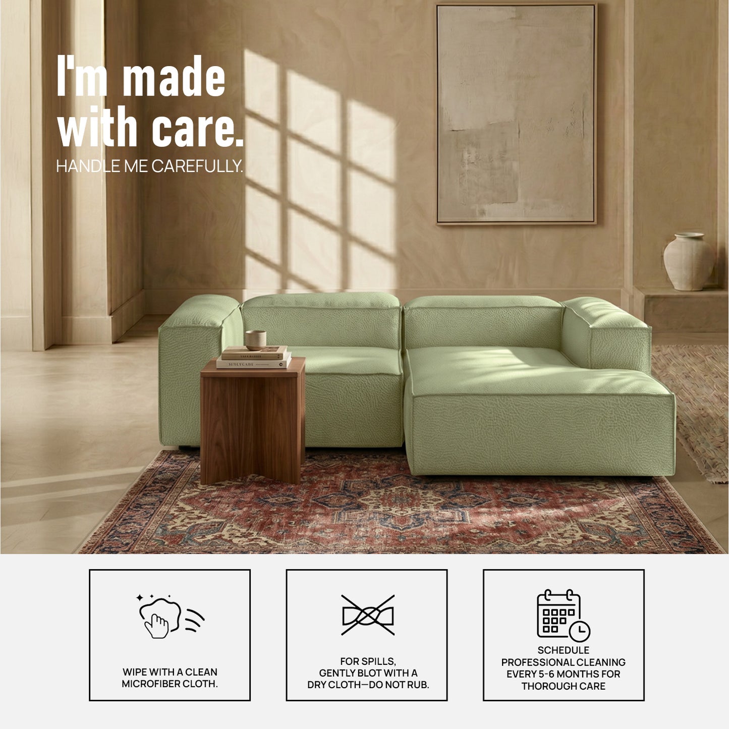 ElegantEdge 2 Seater Versatile, Comfortable Olive Green L Shaped Sofa