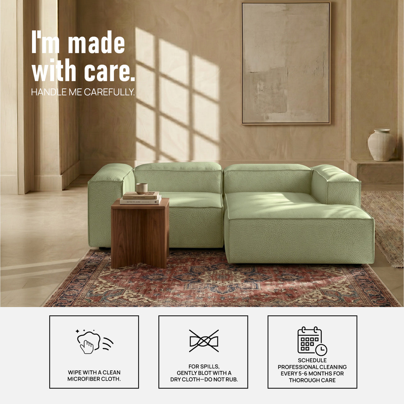 ElegantEdge 2 Seater Versatile, Comfortable Olive Green L Shaped Sofa