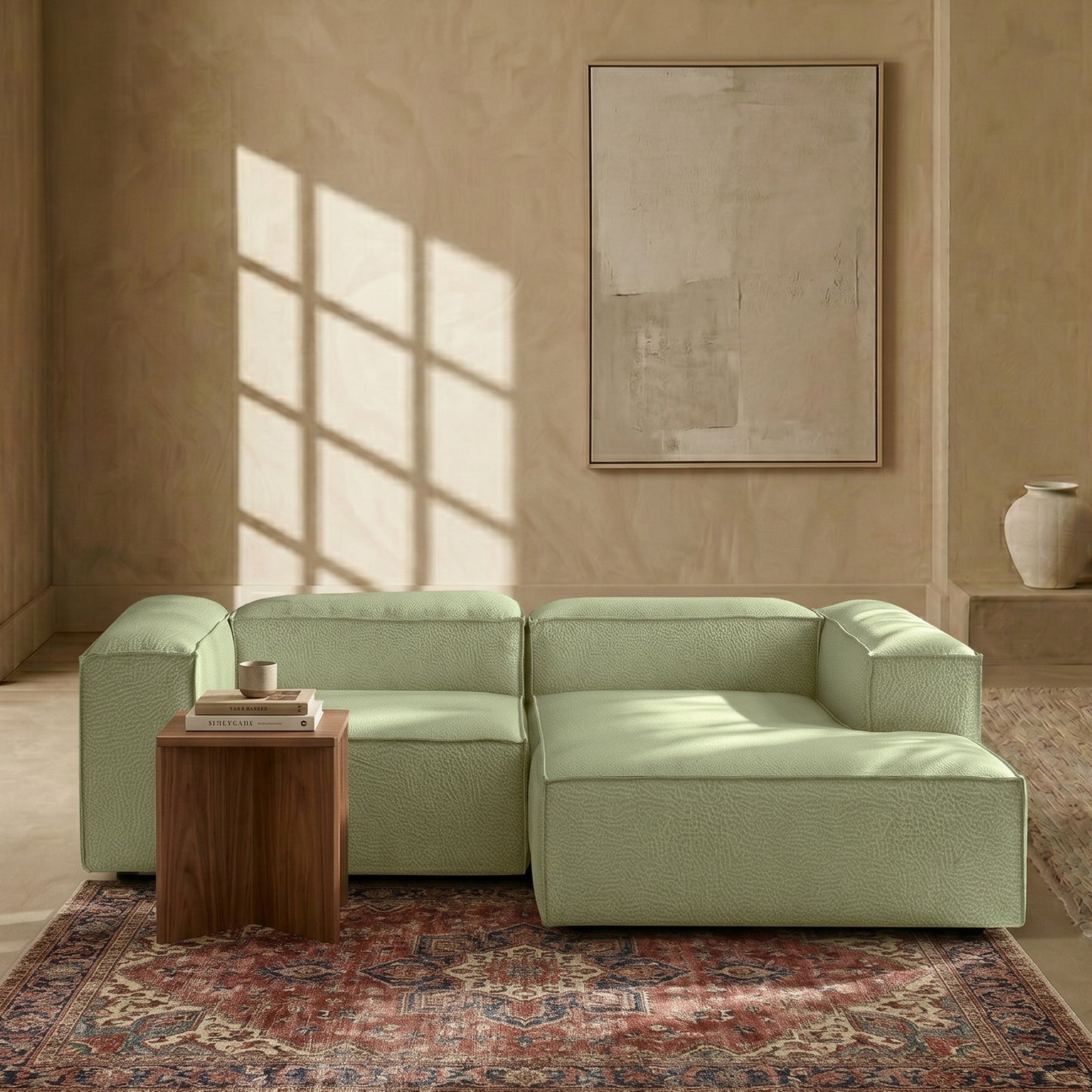 ElegantEdge 2 Seater Versatile, Comfortable Olive Green L Shaped Sofa