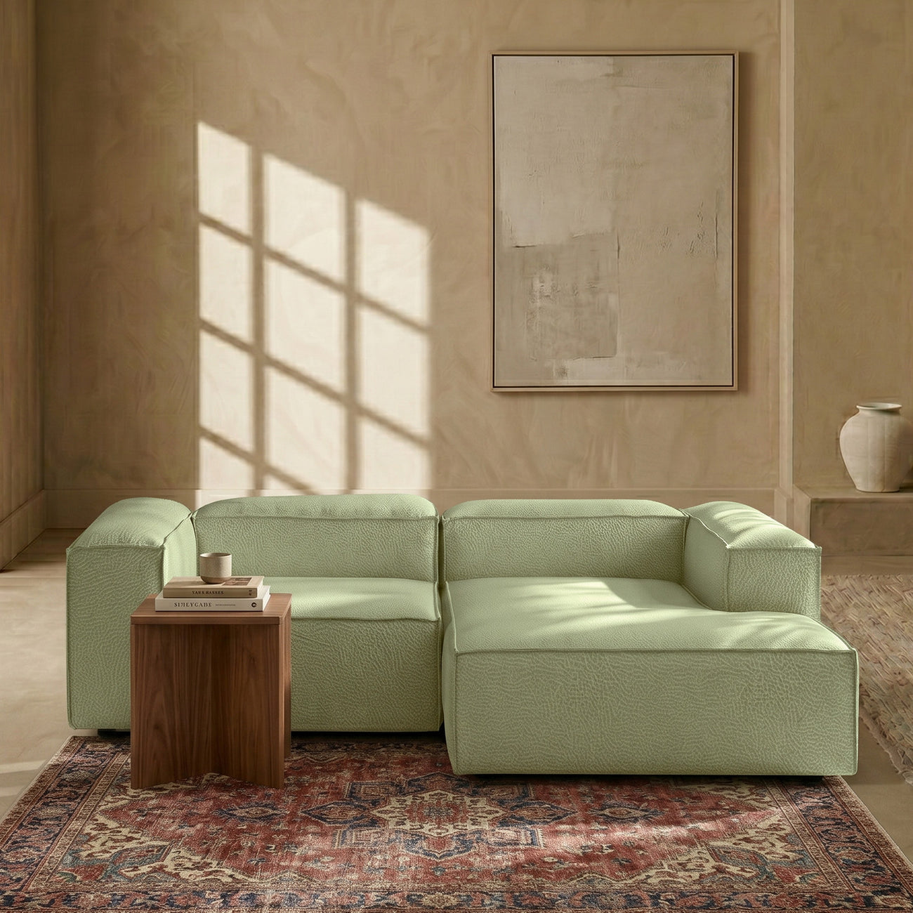 ElegantEdge 2 Seater Versatile, Comfortable Olive Green L Shaped Sofa
