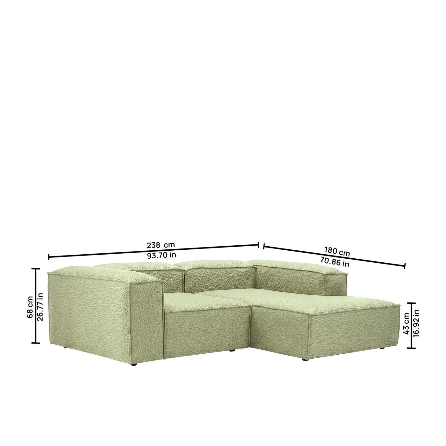 ElegantEdge 2 Seater Versatile, Comfortable Olive Green L Shaped Sofa