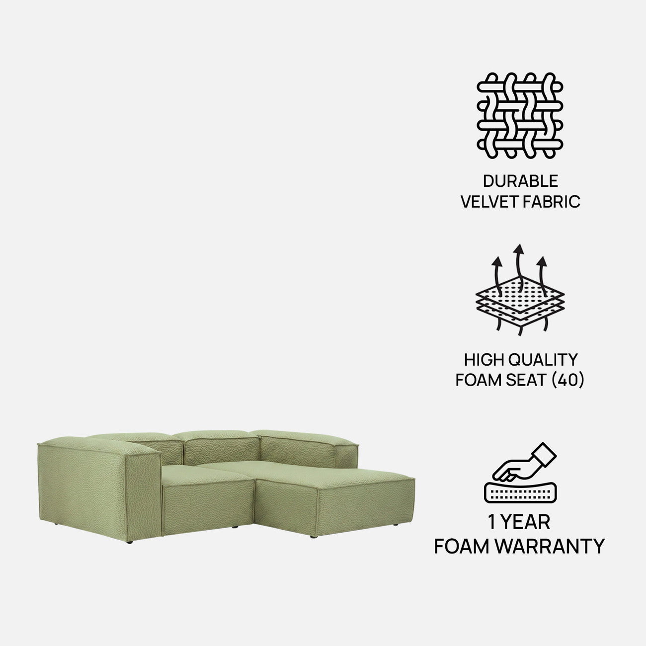 ElegantEdge 2 Seater Versatile, Comfortable Olive Green L Shaped Sofa