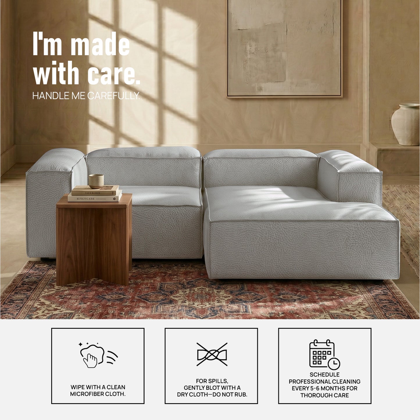 Elegant Edge 2 Seater Versatile, Comfortable Light Grey L Shaped Sofa