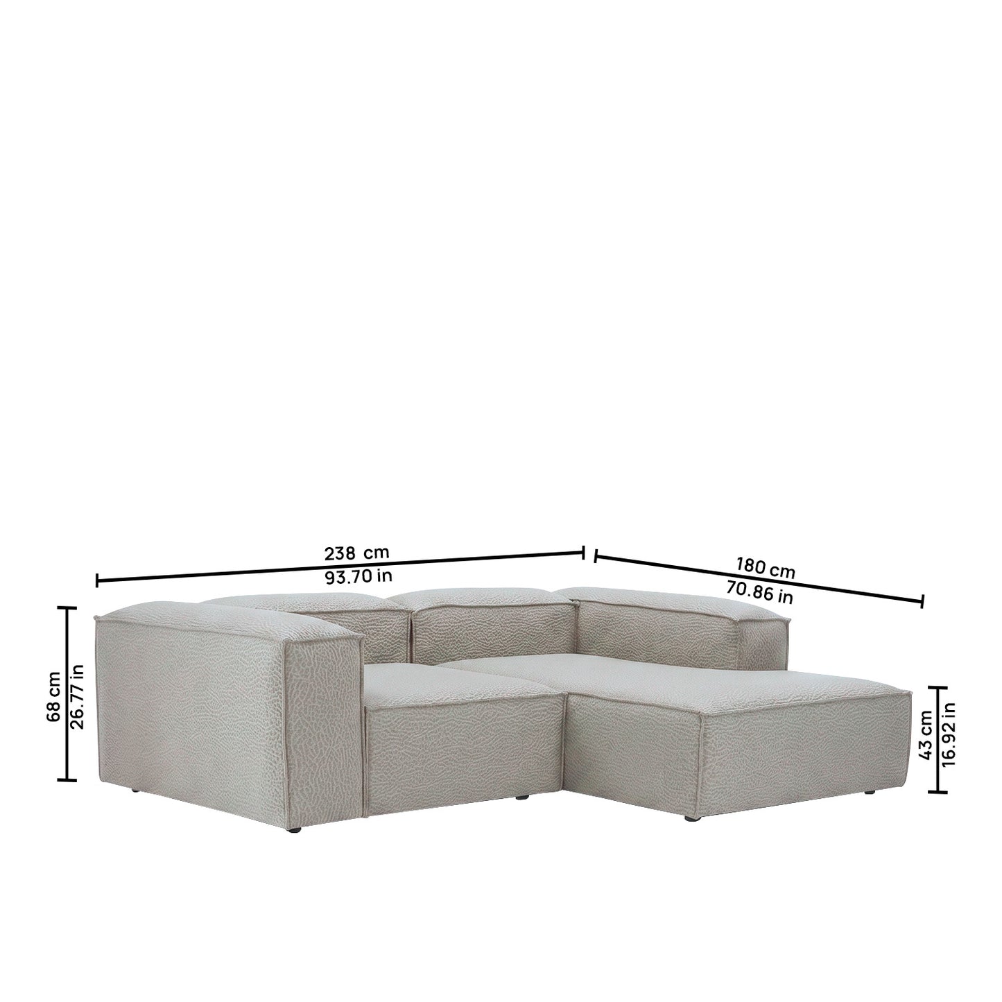 Elegant Edge 2 Seater Versatile, Comfortable Light Grey L Shaped Sofa