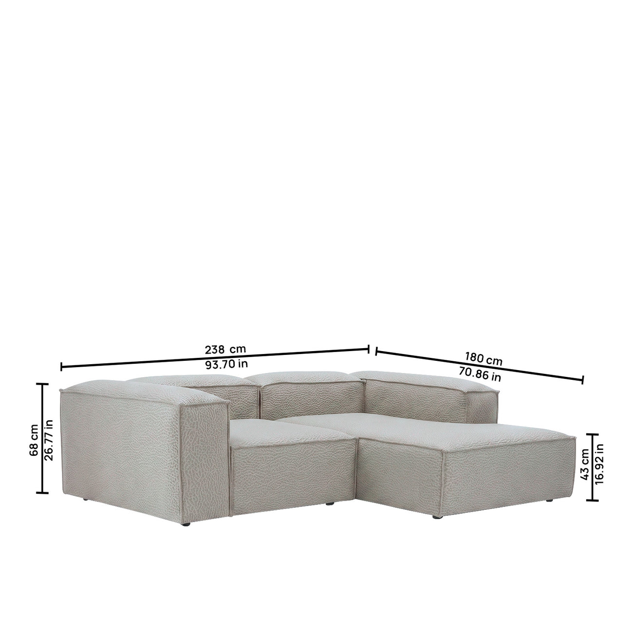 Elegant Edge 2 Seater Versatile, Comfortable Light Grey L Shaped Sofa