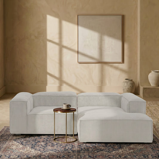 ElegantEdge 2 Seater Versatile Corduroy Creme L Shaped Sofa