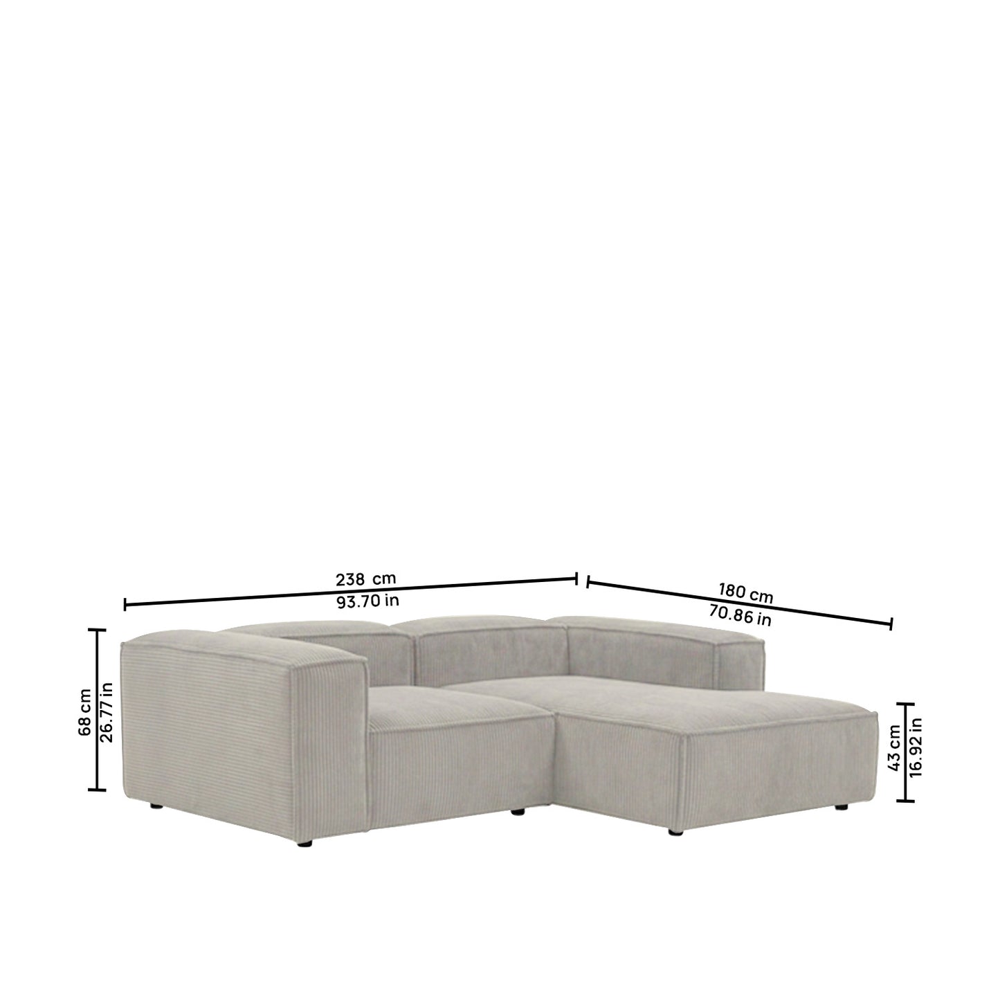 ElegantEdge 2 Seater Versatile Corduroy Creme L Shaped Sofa