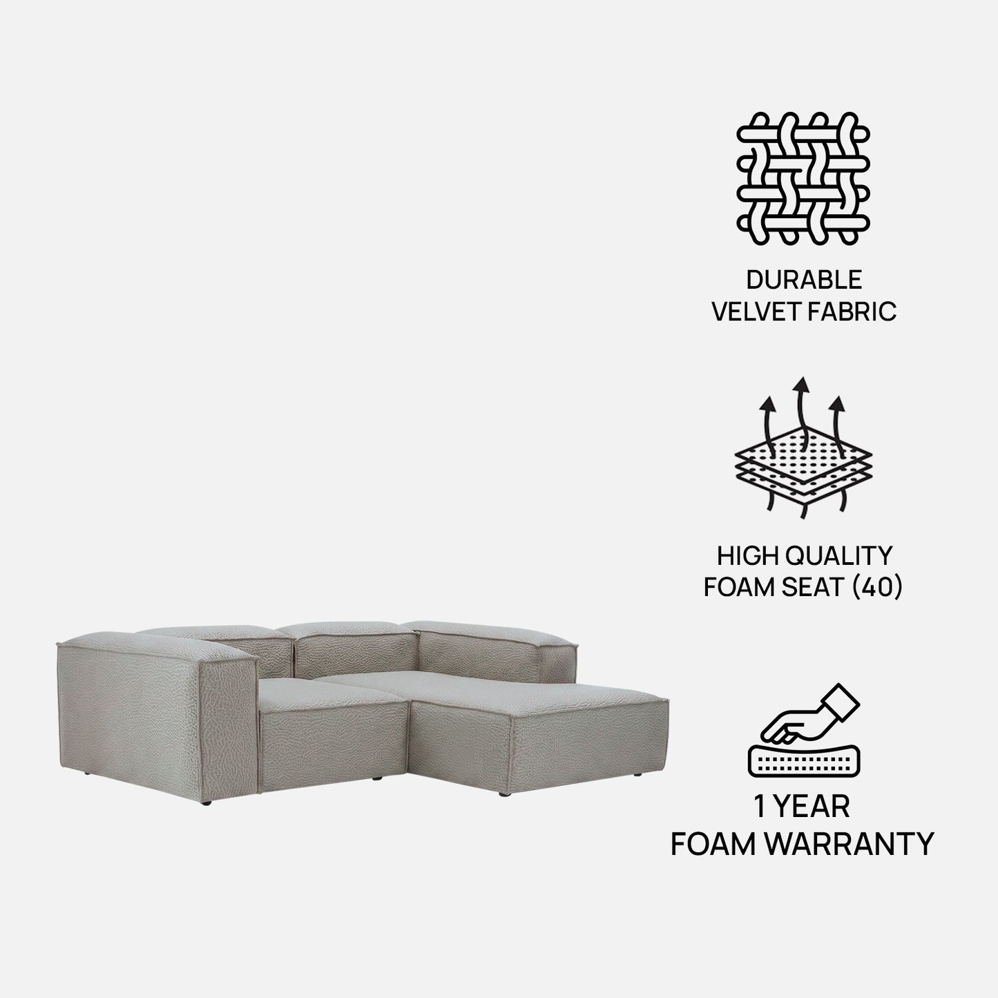 Elegant Edge 2 Seater Boucle Comfortable Dark Grey L Shaped Sofa