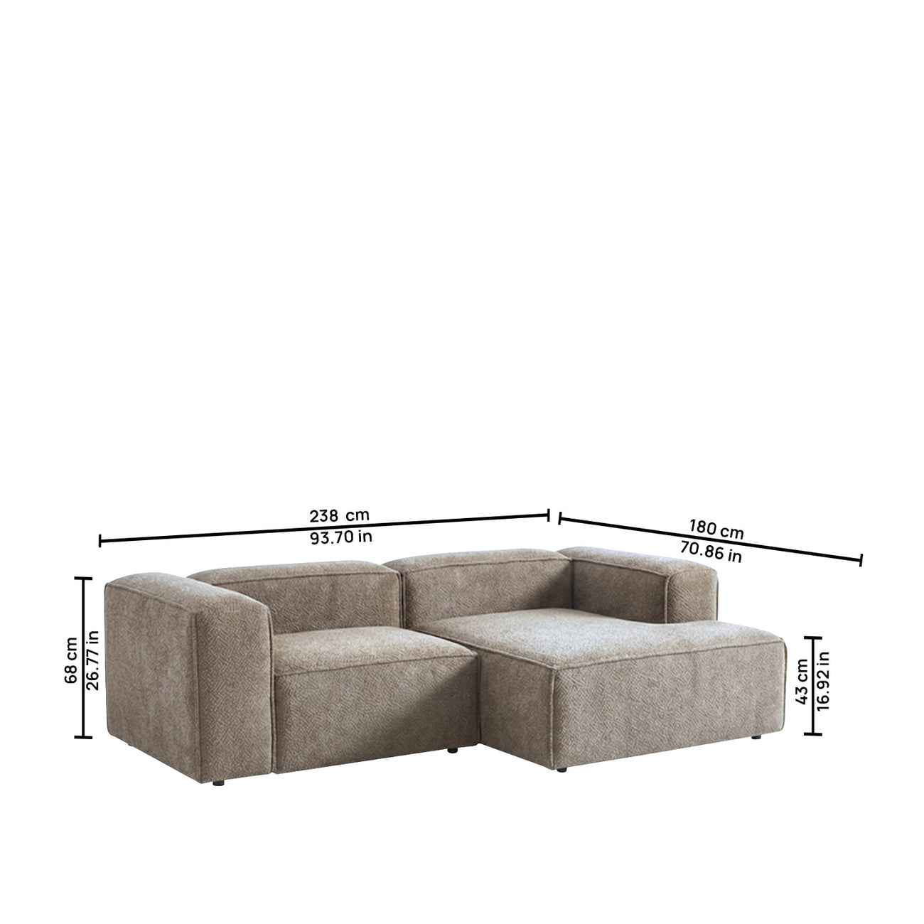 Elegant Edge 2 Seater Boucle Comfortable Dark Grey L Shaped Sofa