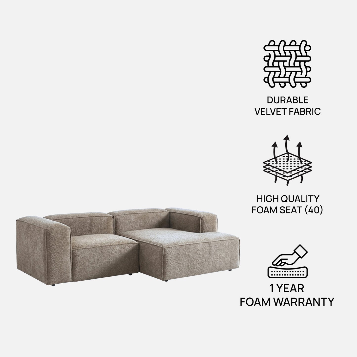 Elegant Edge 2 Seater Boucle Comfortable Dark Grey L Shaped Sofa