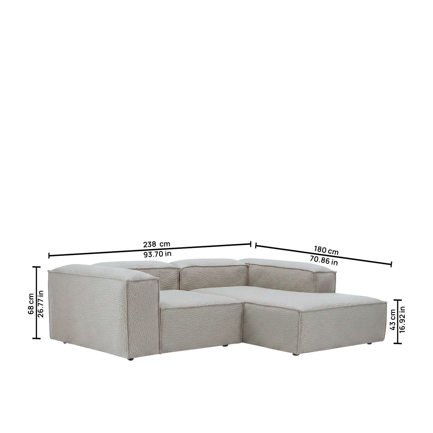 ElegantEdge 2 Seater Versatile, Comfortable Dark Grey L Shaped Sofa