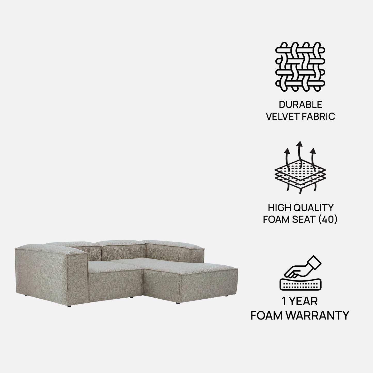 ElegantEdge 2 Seater Versatile, Comfortable Dark Grey L Shaped Sofa