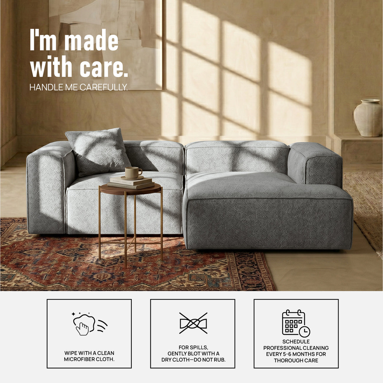ElegantEdge 2 Seater Boucle Comfortable Dark Grey L Shaped Sofa