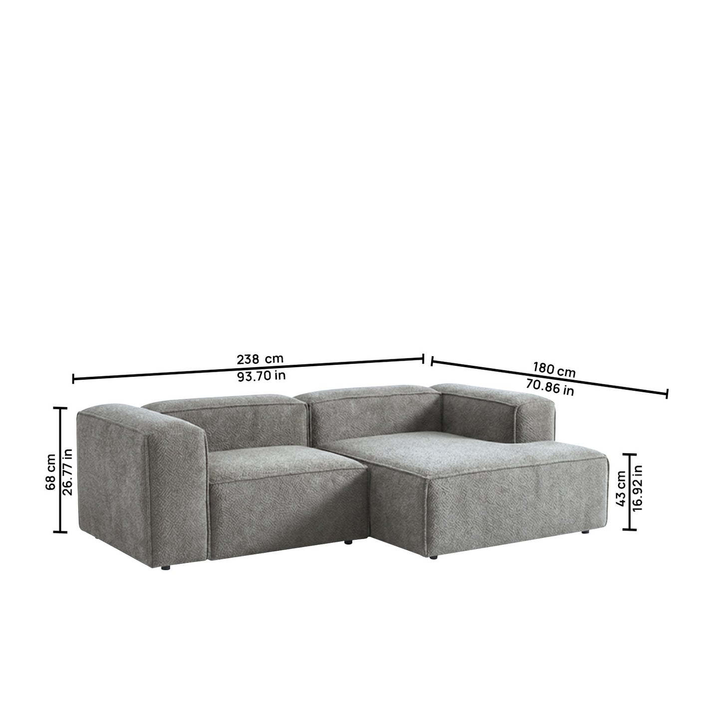 ElegantEdge 2 Seater Boucle Comfortable Dark Grey L Shaped Sofa