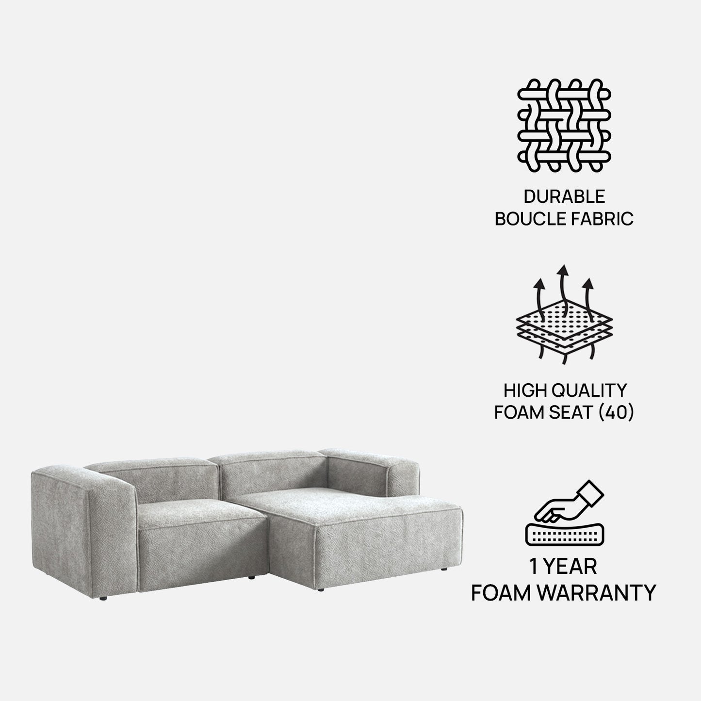 ElegantEdge 2 Seater Boucle Comfortable Dark Grey L Shaped Sofa