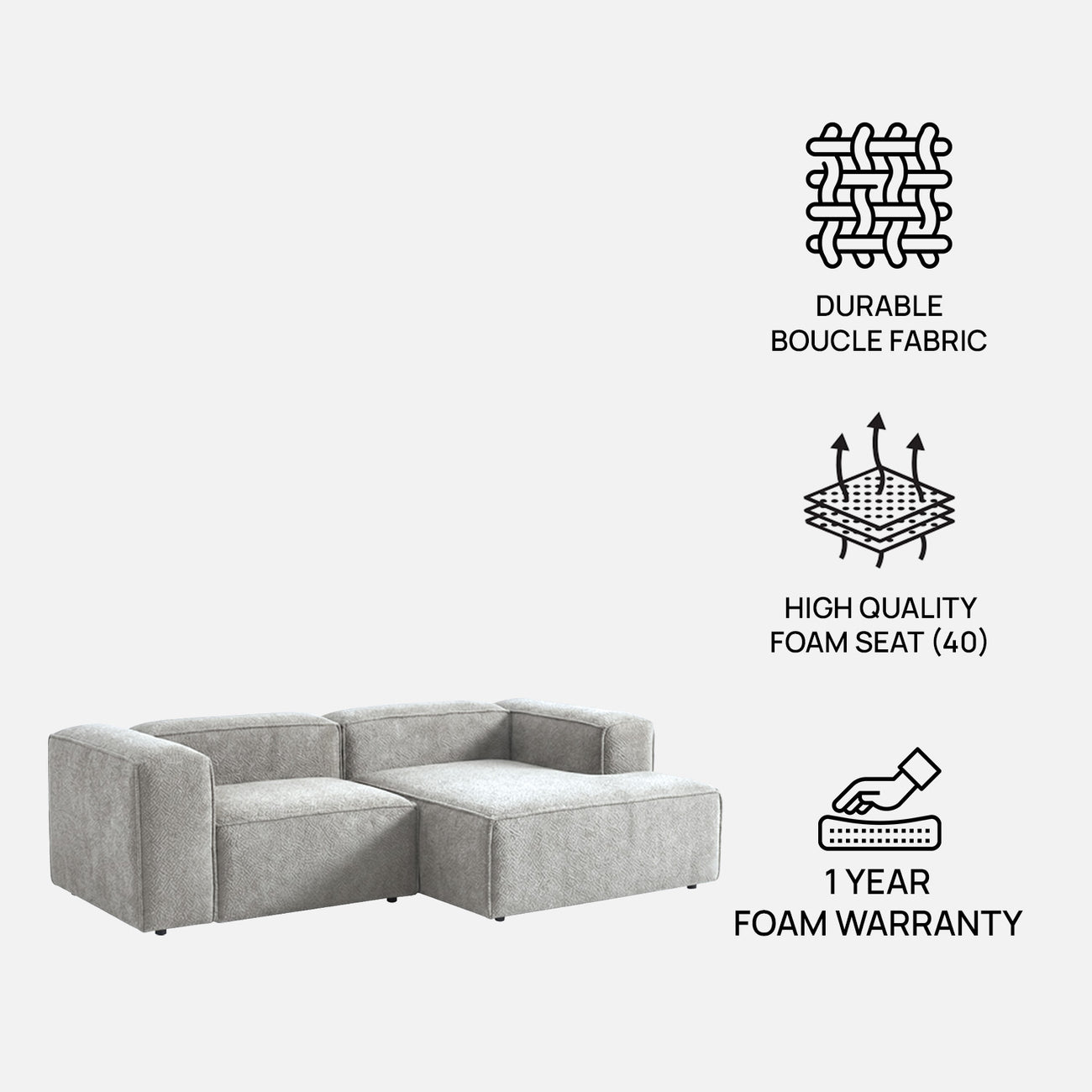 ElegantEdge 2 Seater Boucle Comfortable Dark Grey L Shaped Sofa