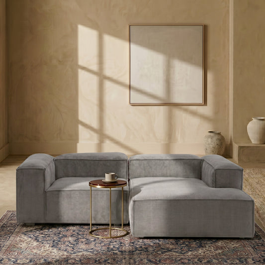 ElegantEdge 2 Seater Versatile Corduroy Grey L Shaped Sofa