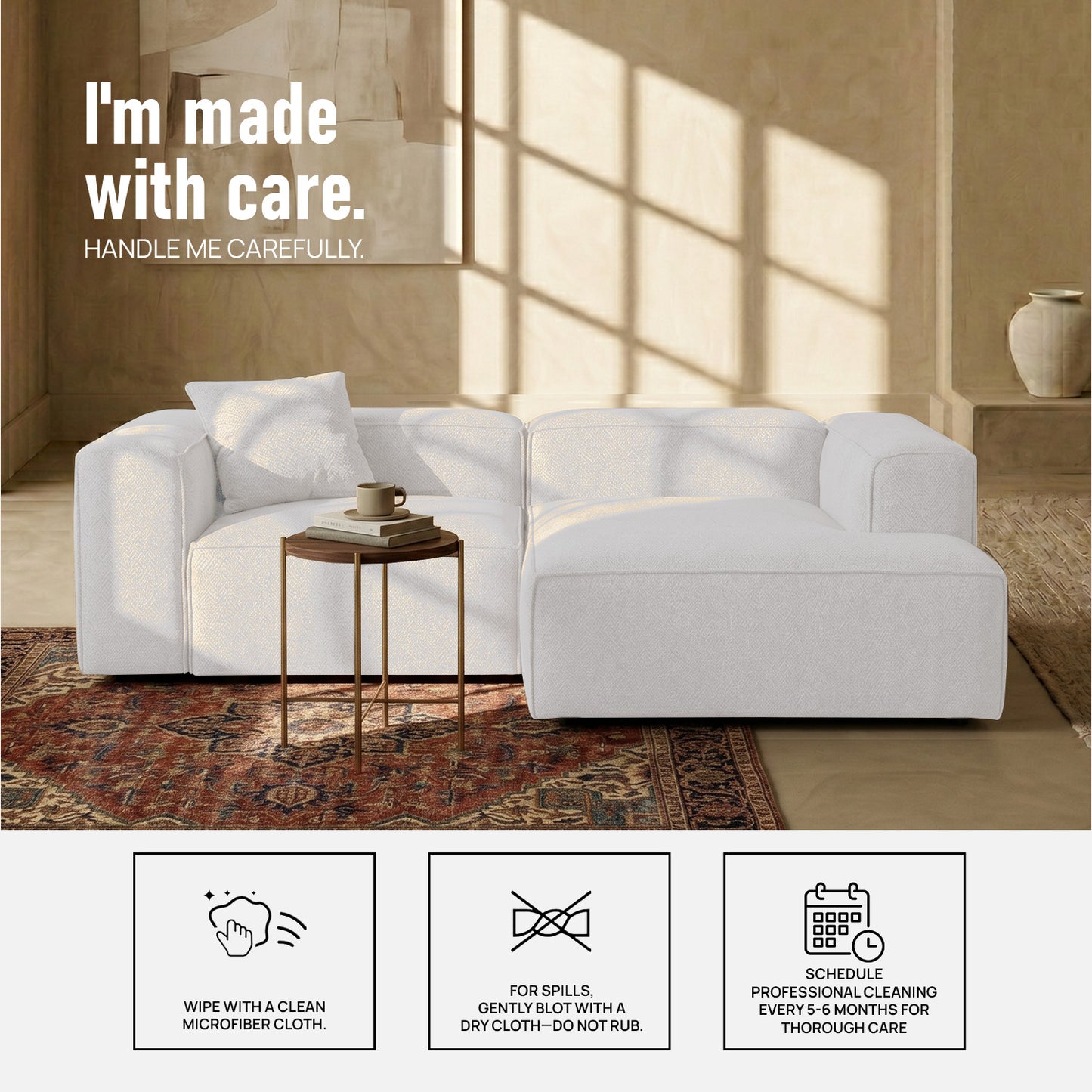 ElegantEdge 2 Seater Versatile, Comfortable Light Grey L Shaped Sofa