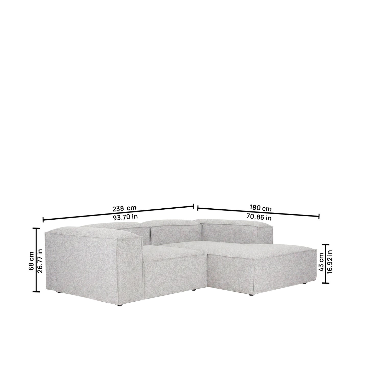ElegantEdge 2 Seater Versatile, Comfortable Light Grey L Shaped Sofa