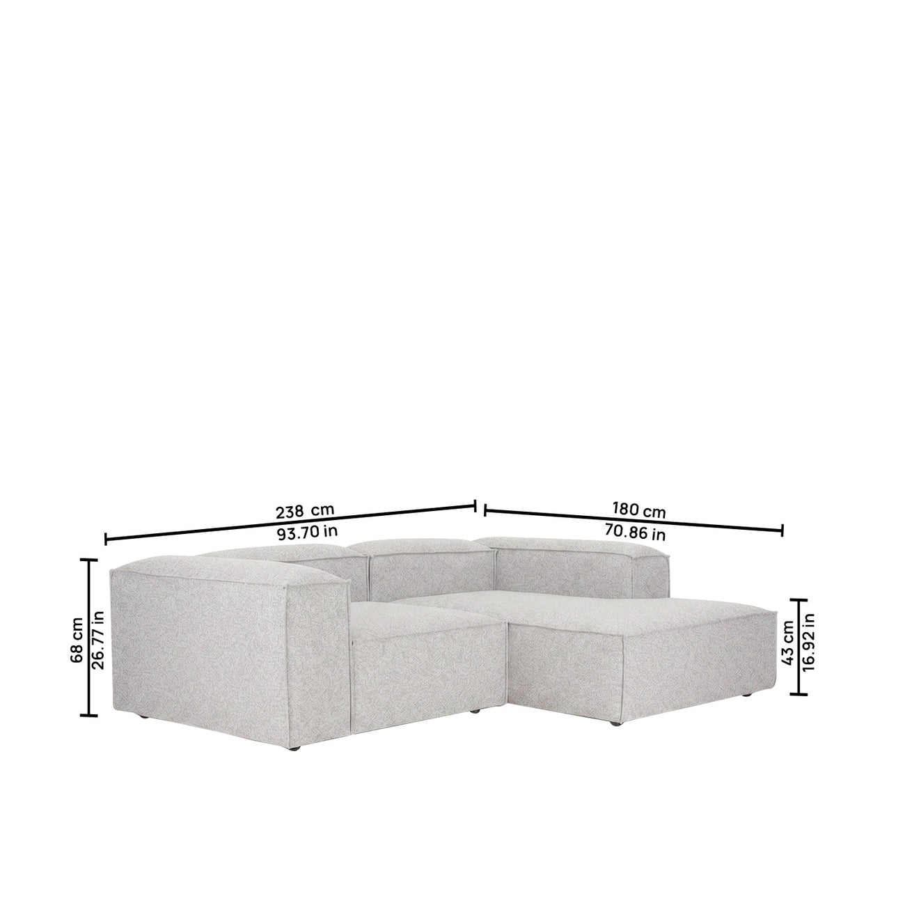 ElegantEdge 2 Seater Versatile, Comfortable Light Grey L Shaped Sofa