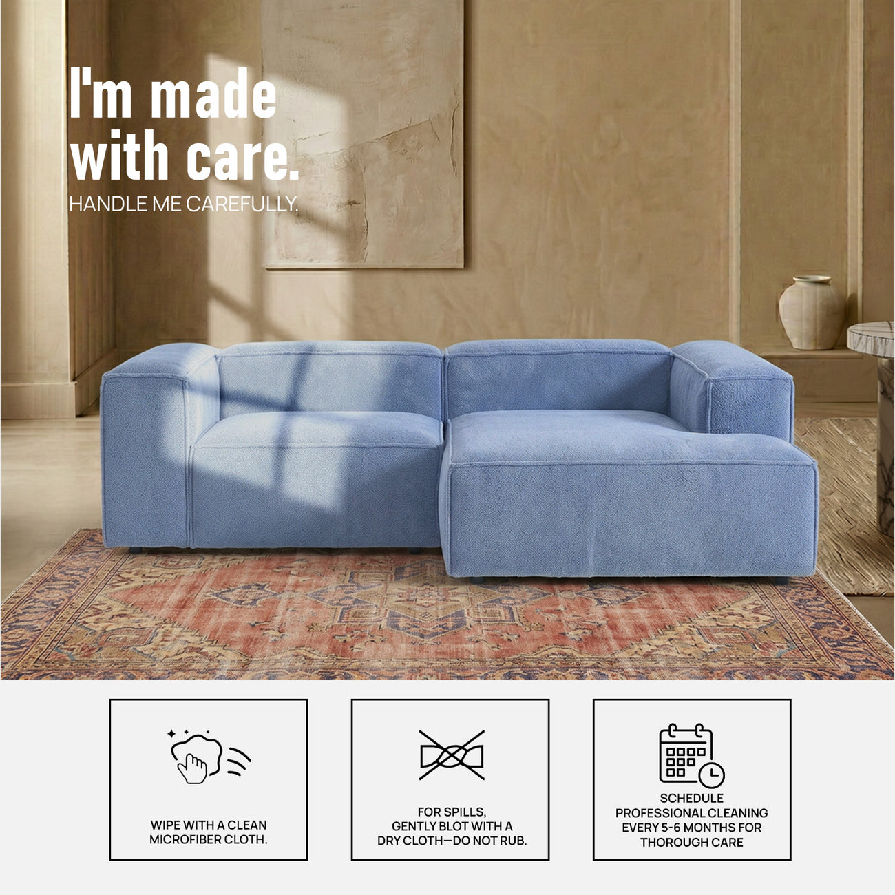 ElegantEdge 2 Seater Versatile, Comfortable Navy Blue L Shaped Sofa