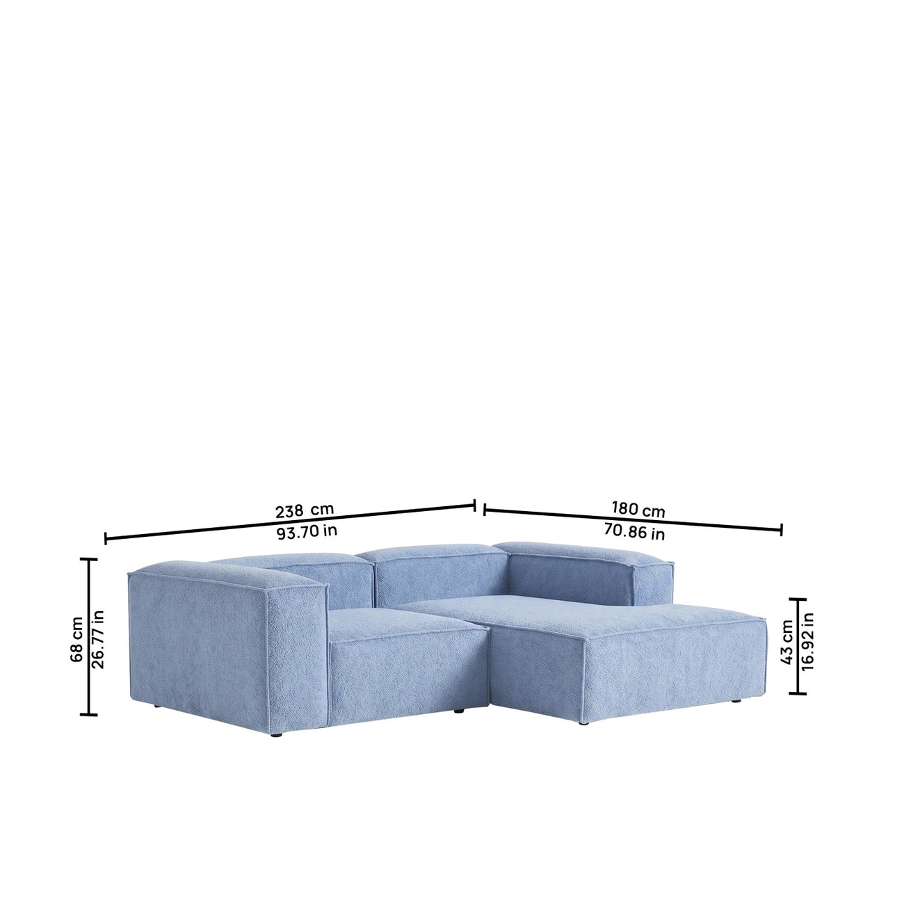 ElegantEdge 2 Seater Versatile, Comfortable Navy Blue L Shaped Sofa