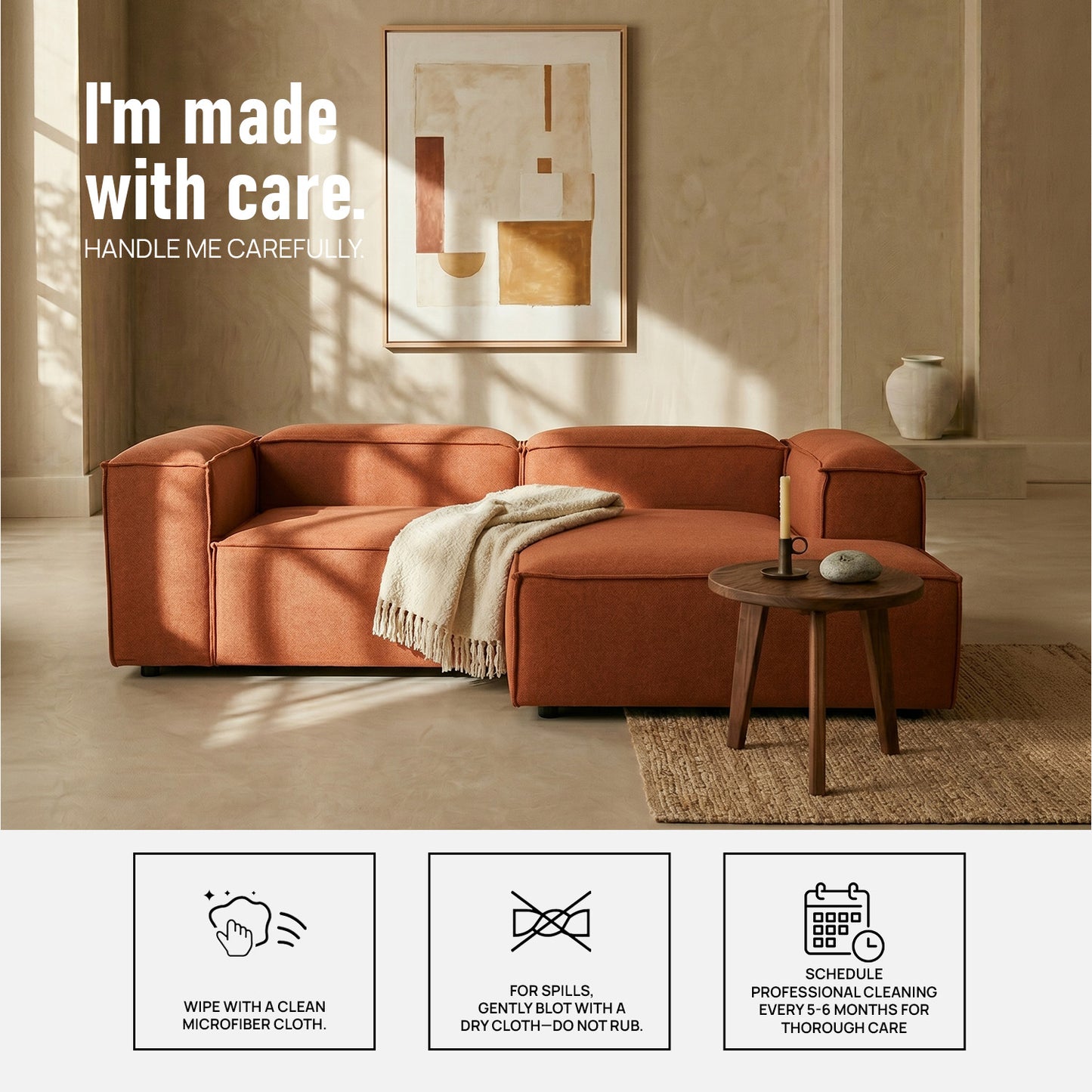 ElegantEdge 2 Seater Comfortable Tan L Shaped Sofa