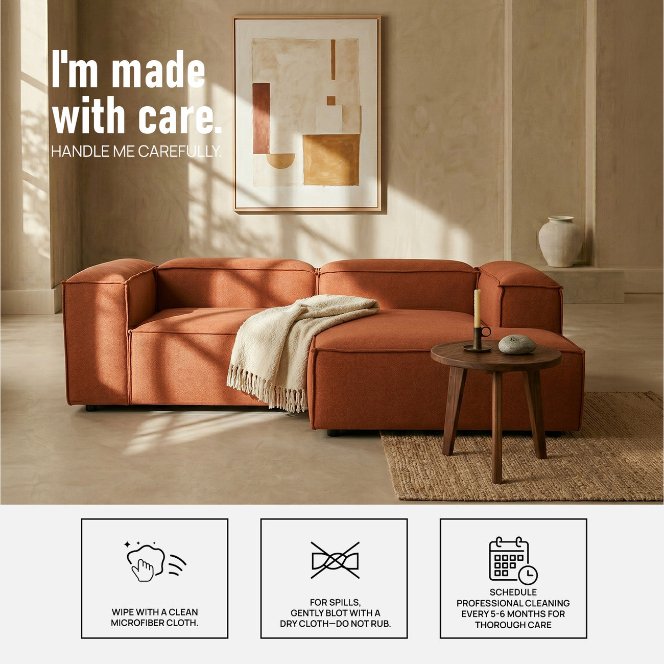 ElegantEdge 2 Seater Comfortable Tan L Shaped Sofa
