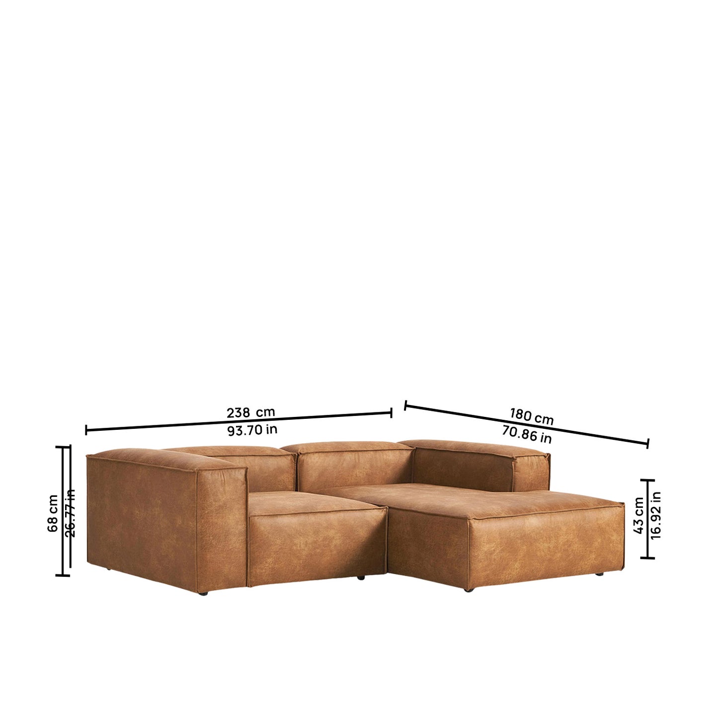 ElegantEdge 2 Seater Comfortable Faux Leather L Shaped Sofa