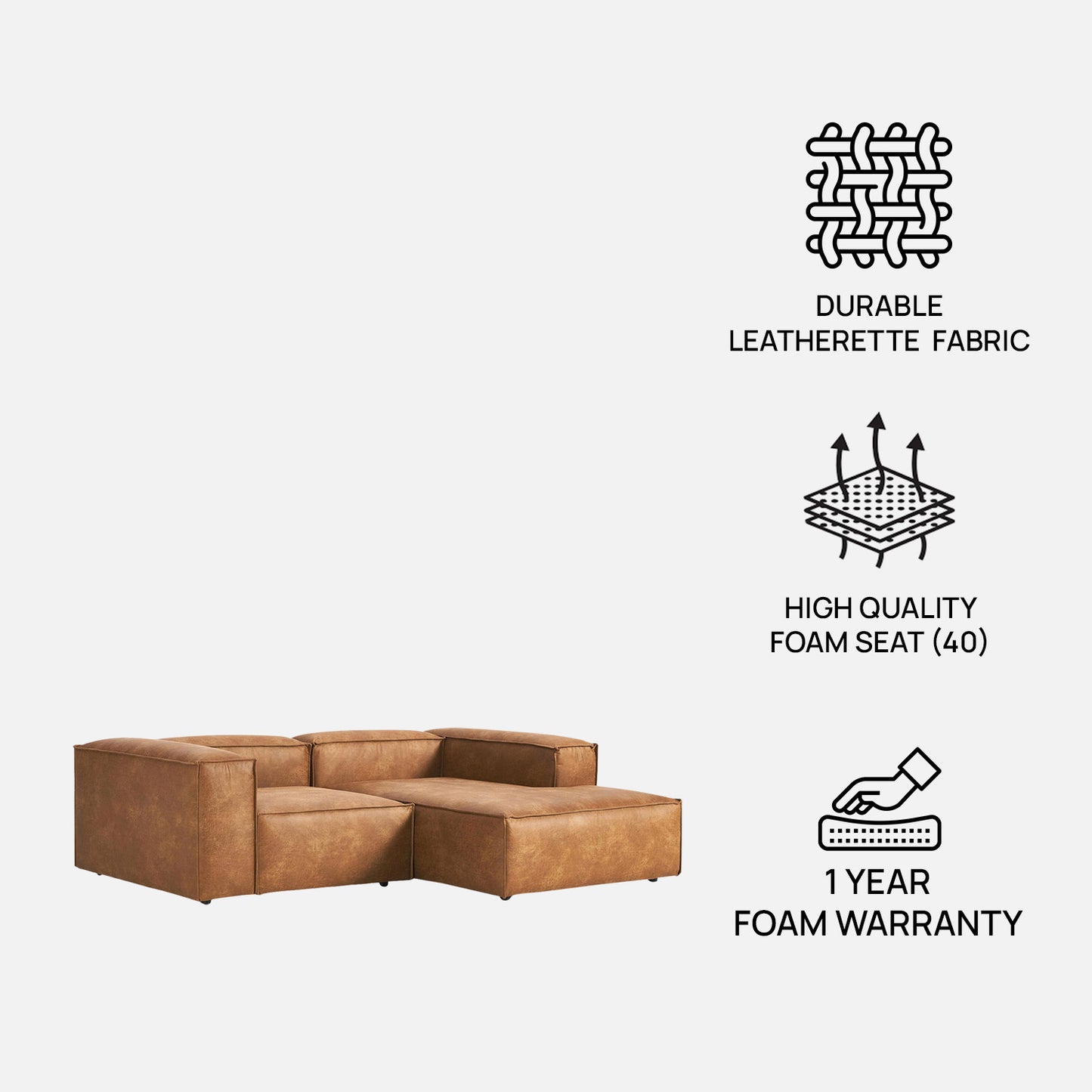 ElegantEdge 2 Seater Comfortable Faux Leather L Shaped Sofa