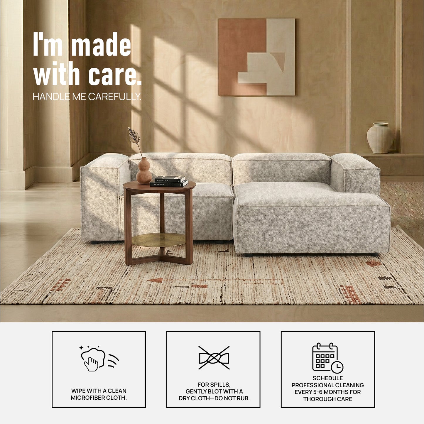 ElegantEdge 2 Seater Boucle Comfortable White L Shaped Sofa