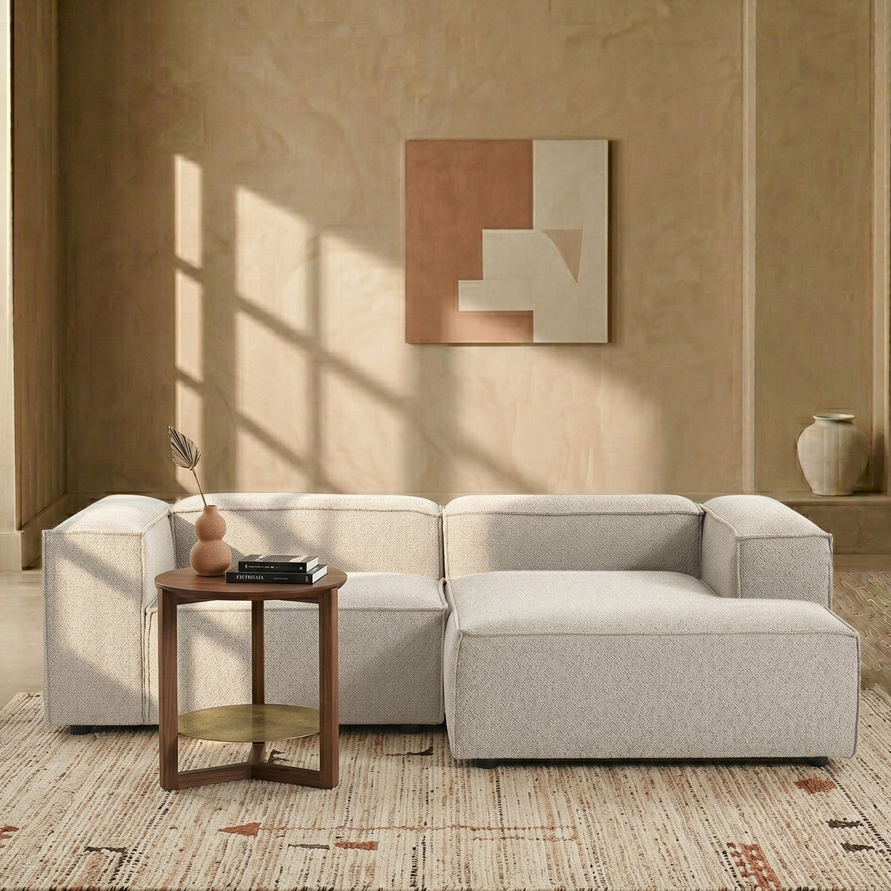 ElegantEdge 2 Seater Boucle Comfortable White L Shaped Sofa