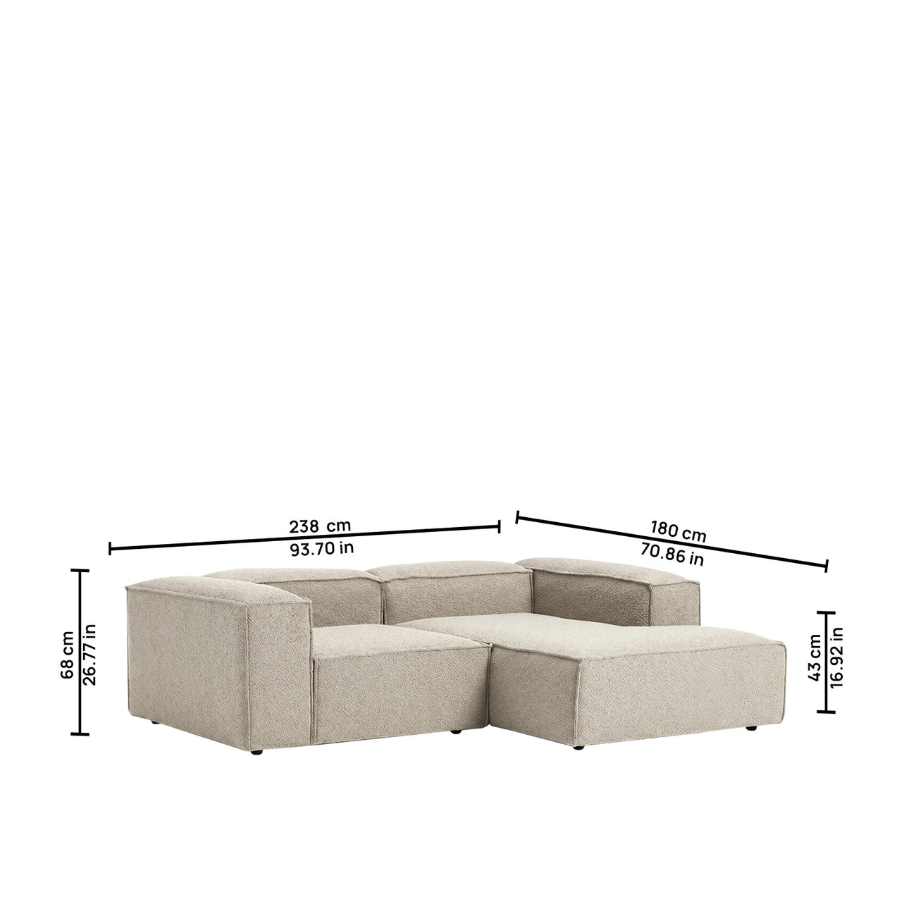 ElegantEdge 2 Seater Boucle Comfortable White L Shaped Sofa