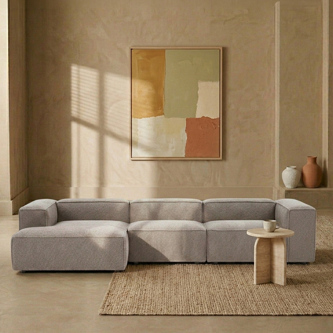 ElegantEdge 3 Seater Boucle Dark Grey L Shaped Sofa